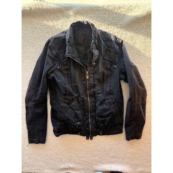 Vintage FUSAI Women Black Moto Jacket Red Contrast Stitch Punk Streetwear Size M - Picture 1 of 5